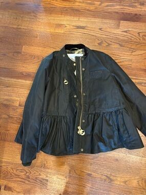 Barbour/Erdem Collab Black Peplum Waxed Jacket